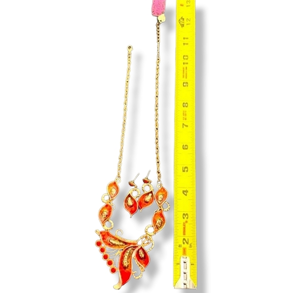 Gold plated Red green purple sparkly crystal feather necklace earrings sets - Picture 8 of 16